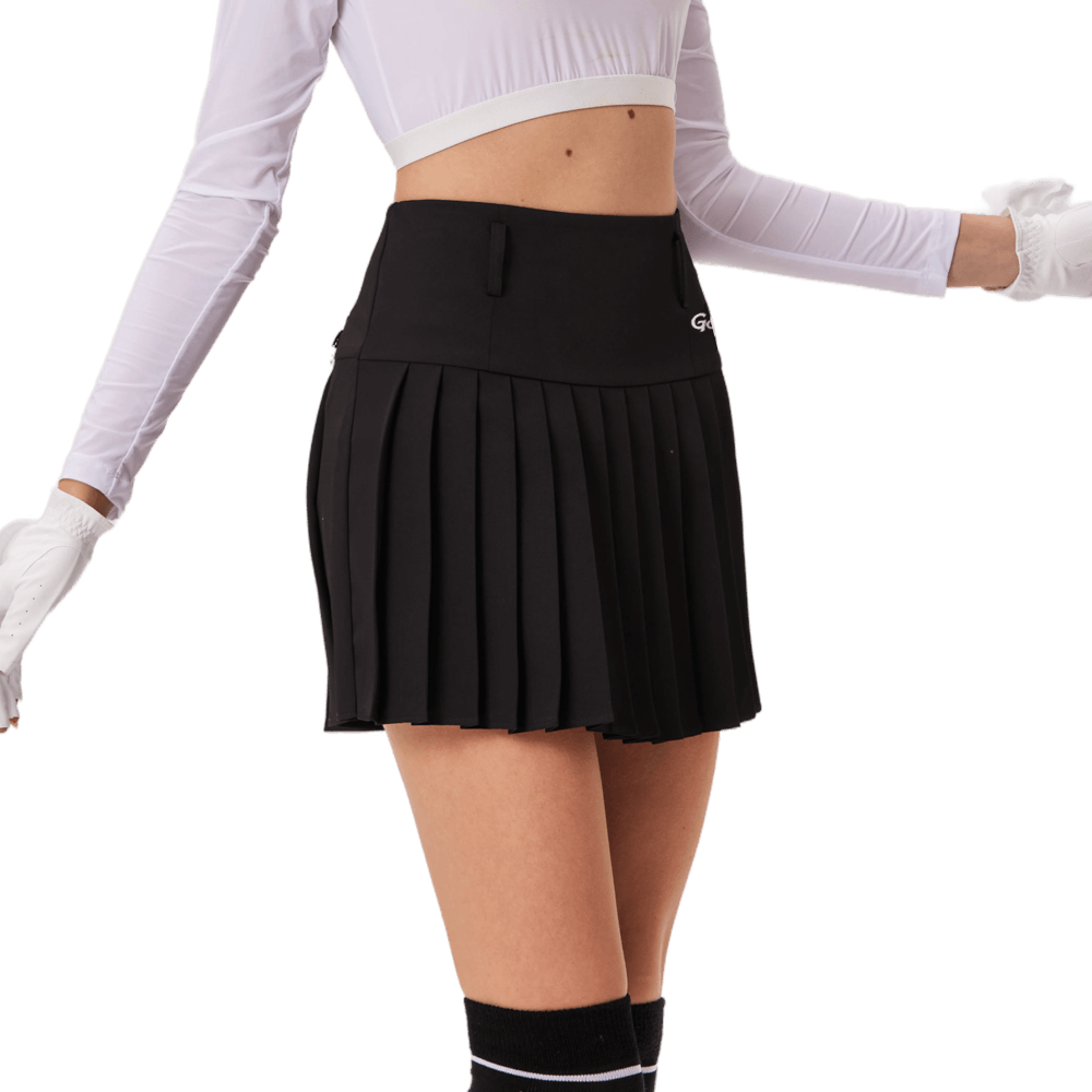 GoPlayer女高爾夫彈性腰百褶裙(黑)
