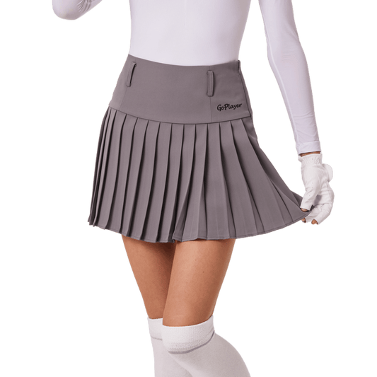 GoPlayer Women's Golf Elastic Waist Pleated Skirt (Gray)