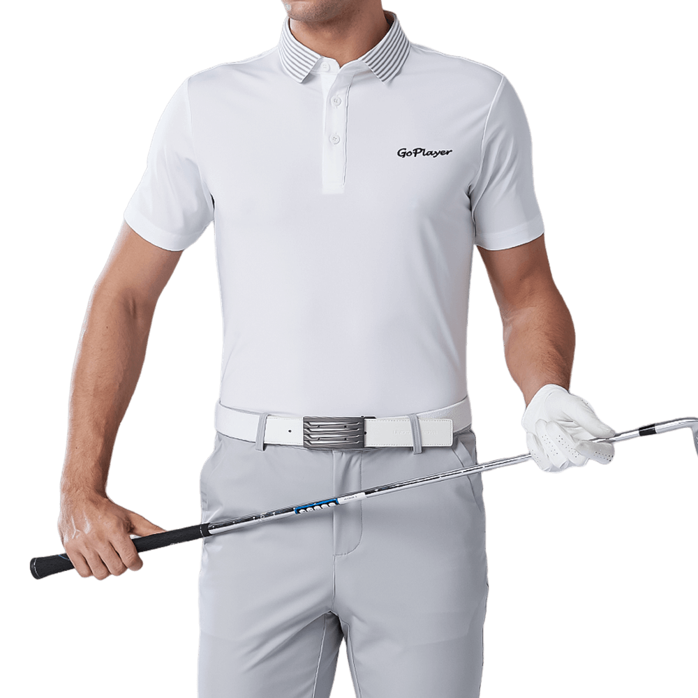 GoPlayer Men's Elastic Quick Dry Short Sleeve Top (White Striped Collar)