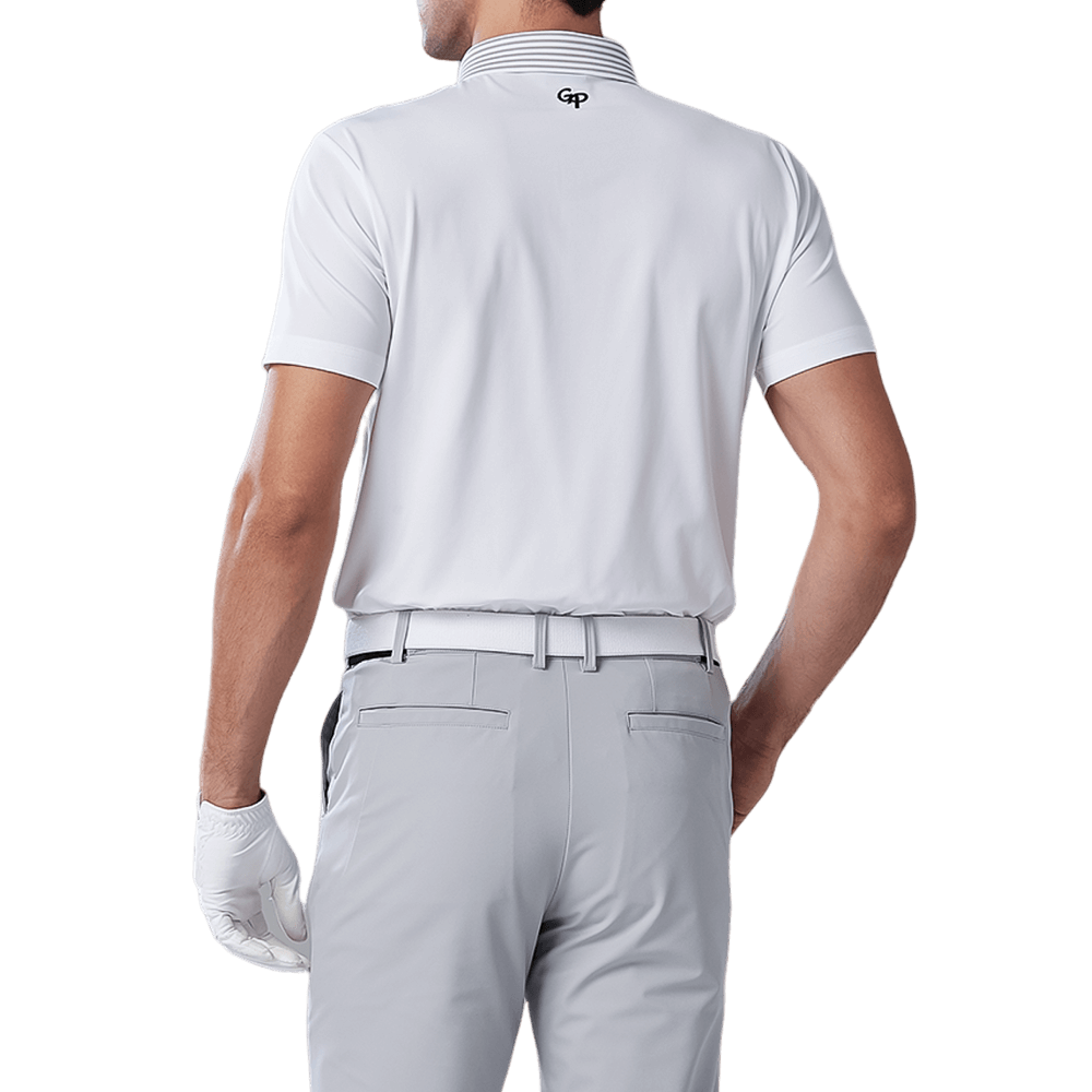 GoPlayer Men's Elastic Quick Dry Short Sleeve Top (White Striped Collar)