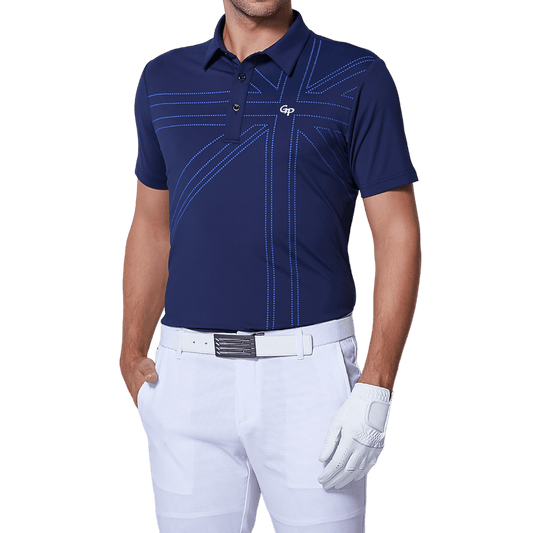 GoPlayer Men's Elastic Quick-Drying Short-Sleeved Top (British Flag Blue)