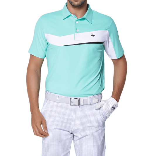 GoPlayer Men's Elastic Quick Dry Short Sleeve Top (Mint Green and White)