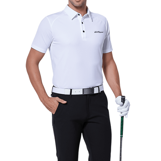 GoPlayer Men's Elastic Quick Dry Short Sleeve Top (White Body Shoulder Net)