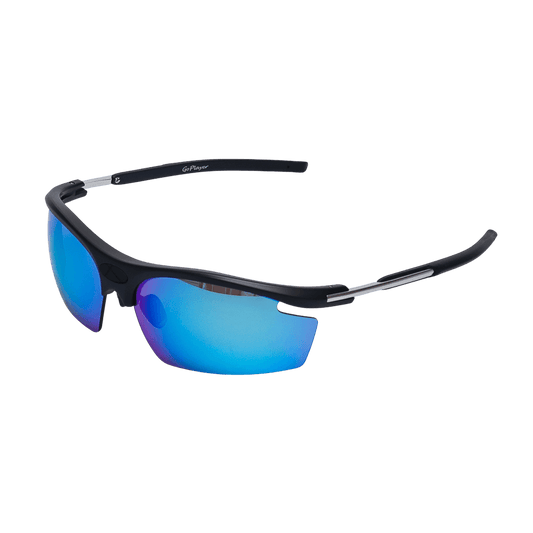 GoPlayer Lightweight Sunglasses (Sand Black Frame with White and Blue Lenses)