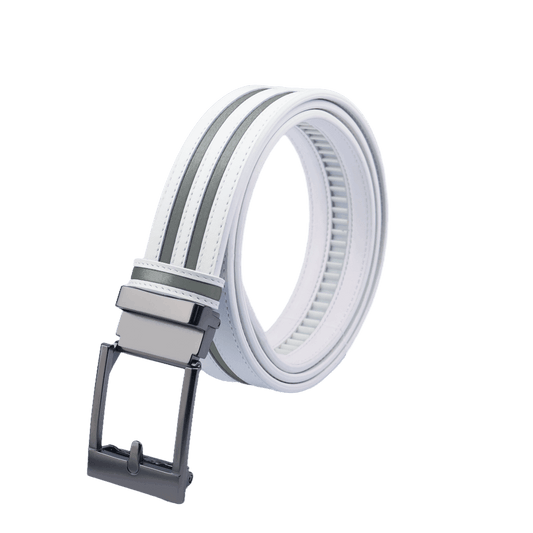 GoPlayer wide automatic buckle belt (white leather with double grey stripes)