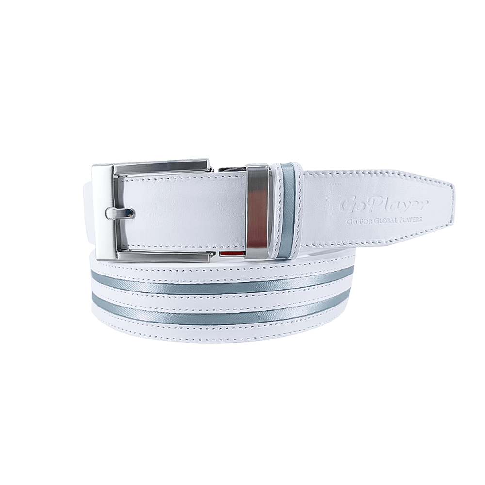 GoPlayer wide automatic buckle belt (white leather with double grey stripes)