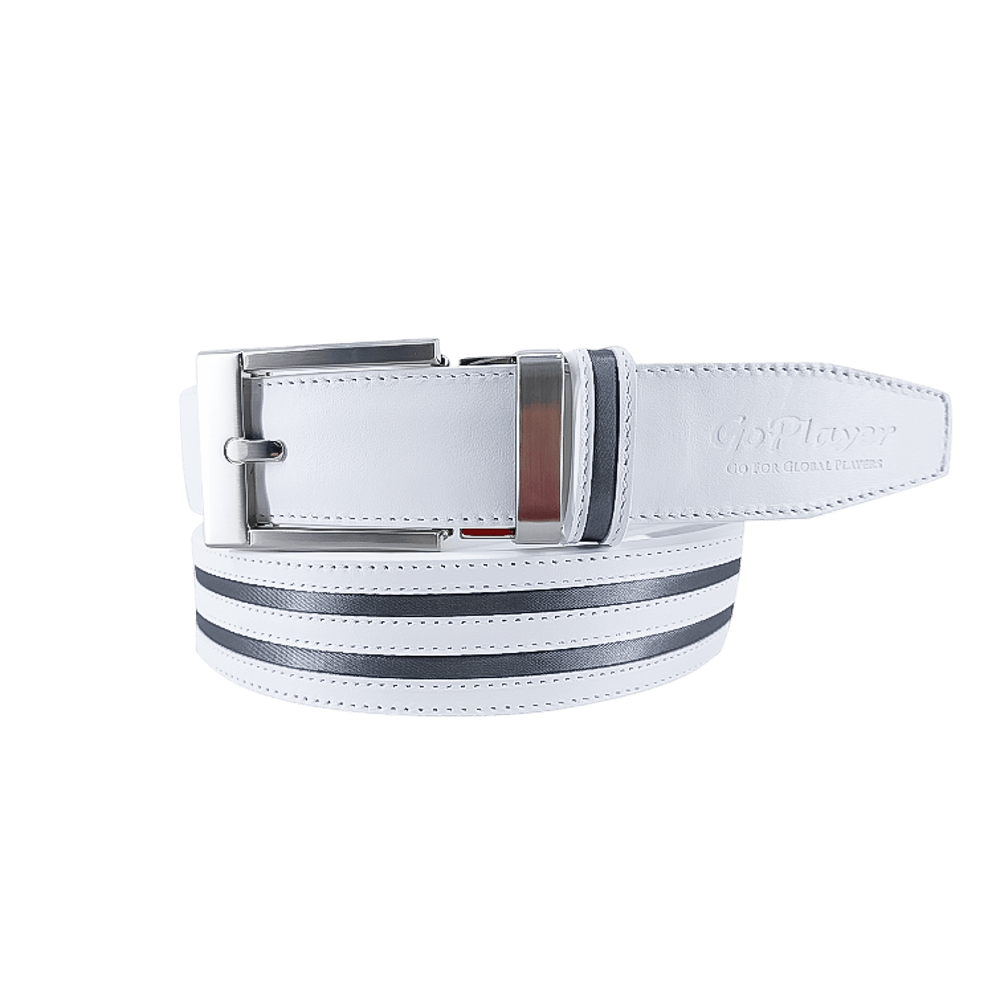 GoPlayer wide automatic buckle belt (white leather with double black stripes)