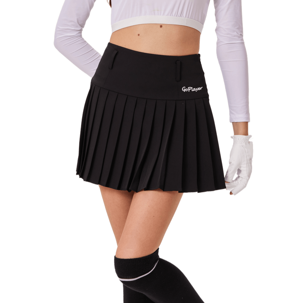 GoPlayer女高爾夫彈性腰百褶裙(黑)