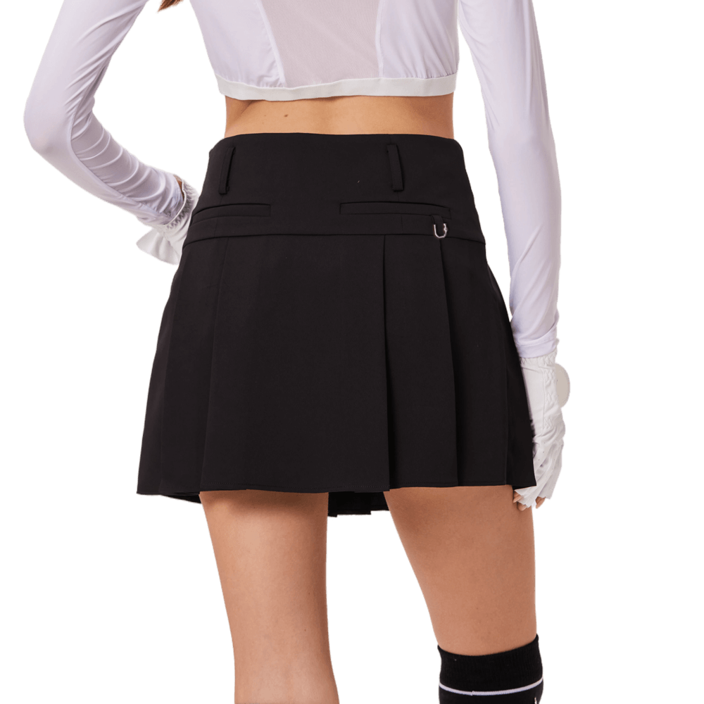 GoPlayer女高爾夫彈性腰百褶裙(黑)