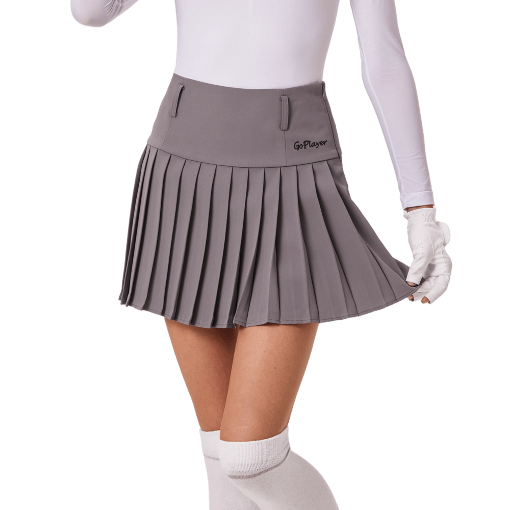 GoPlayer女高爾夫彈性腰百褶裙(灰)