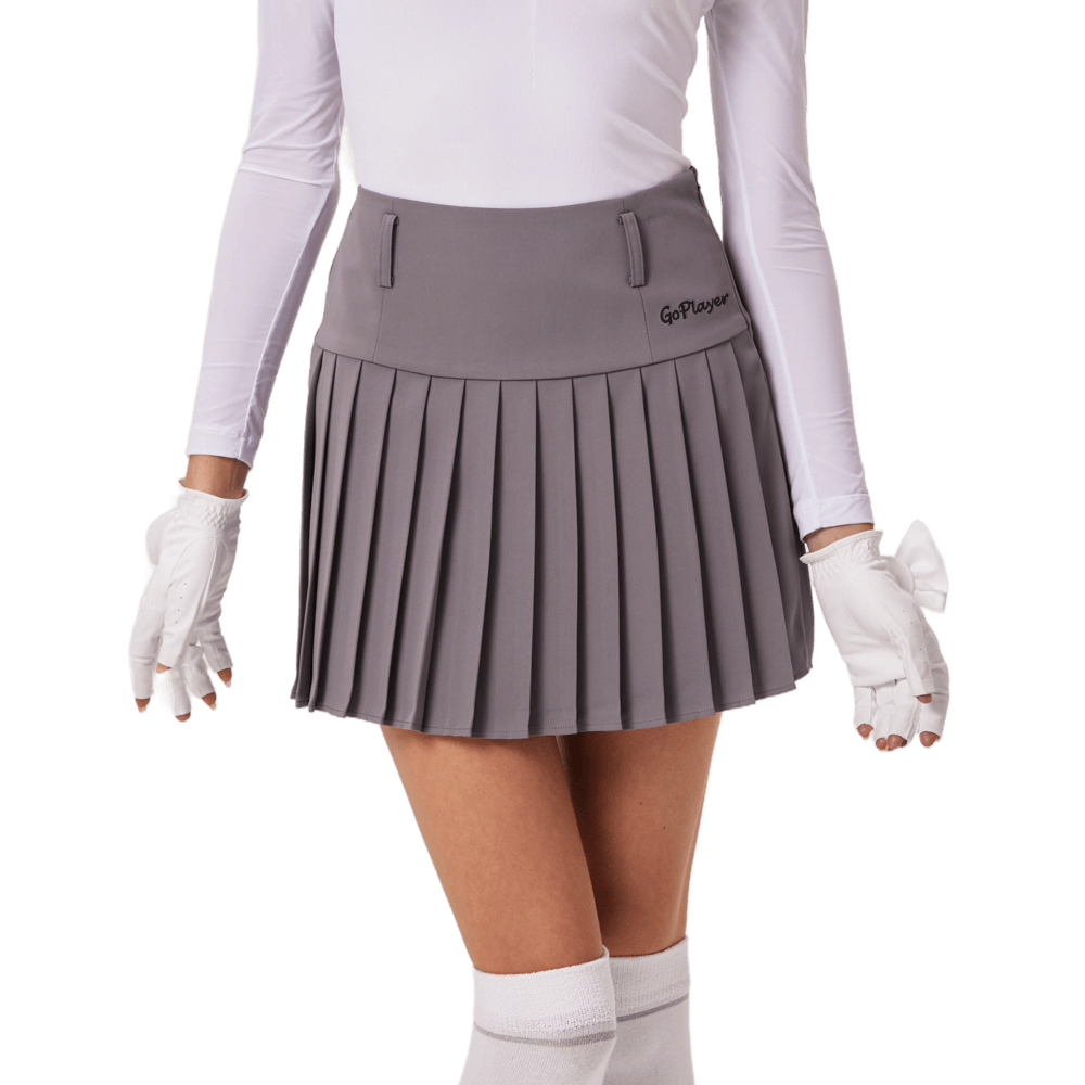 GoPlayer女高爾夫彈性腰百褶裙(灰)