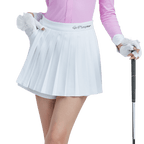 GoPlayer女高爾夫假兩件式百褶褲裙(白)