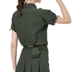 GoPlayer女寬鬆版短袖上衣(軍綠)