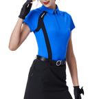 GoPlayer レディース ゴルフ カラーブロック 半袖Tシャツ (ブルー)