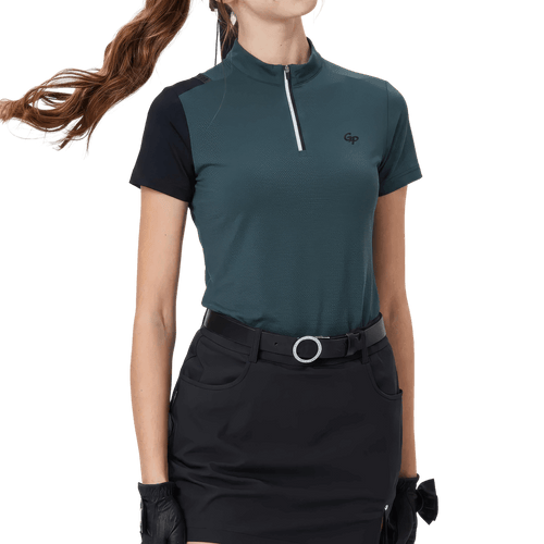 GoPlayer Women's Stand Collar Golf Short-Sleeve T-Shirt (Dark Green)
