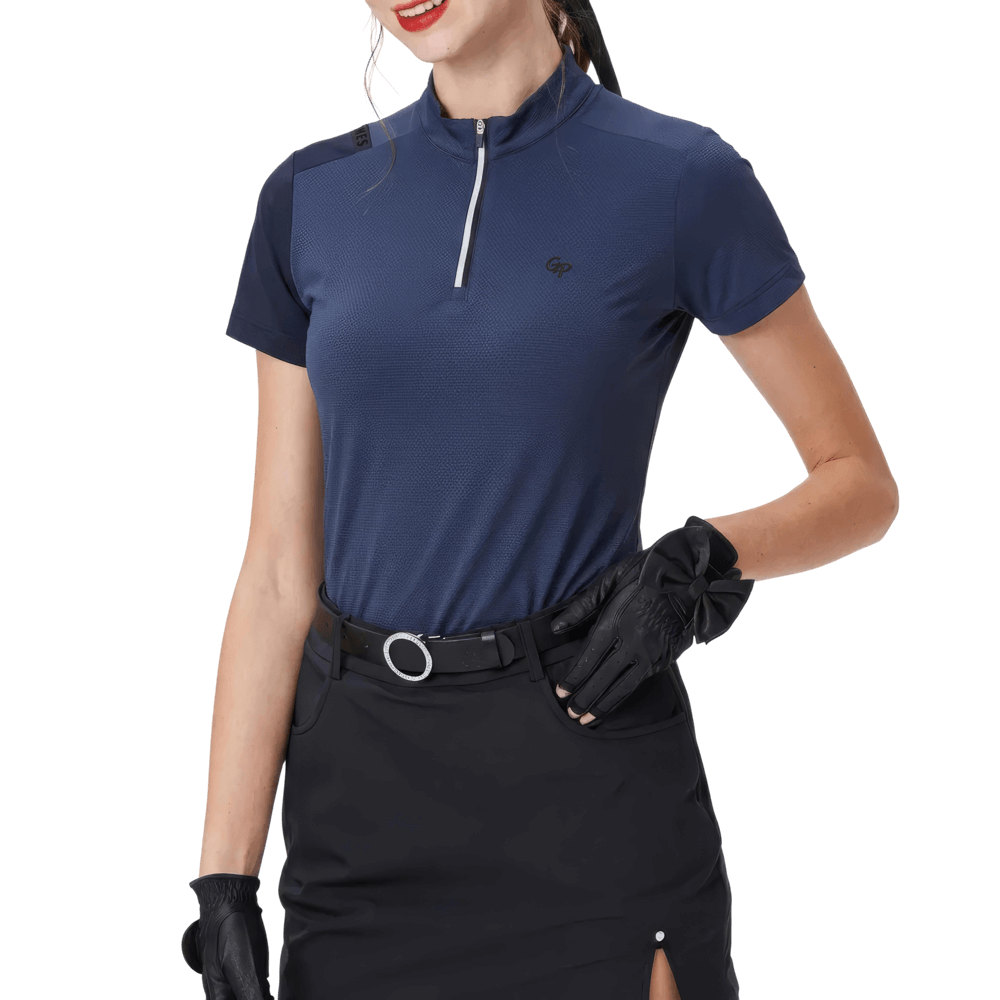 GoPlayer女立領高爾夫短袖(藏青)