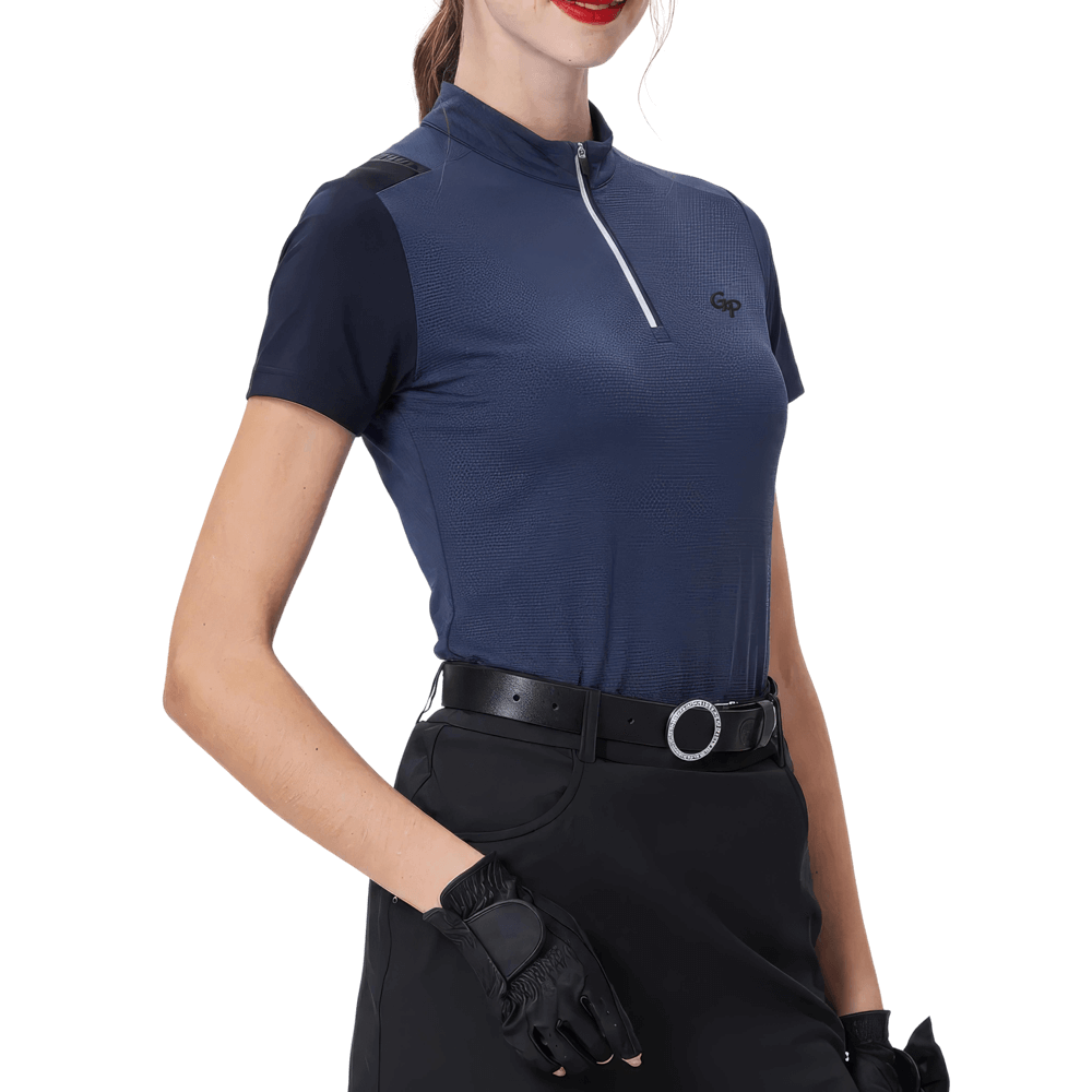 GoPlayer女立領高爾夫短袖(藏青)