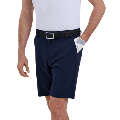 GoPlayer Men's Perforated Breathable Golf Shorts (Navy Blue)