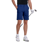 GoPlayer男彈性腰高爾夫短褲(灰藍)