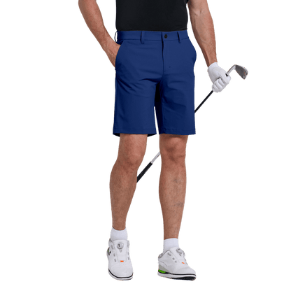 GoPlayer男彈性腰高爾夫短褲(灰藍)