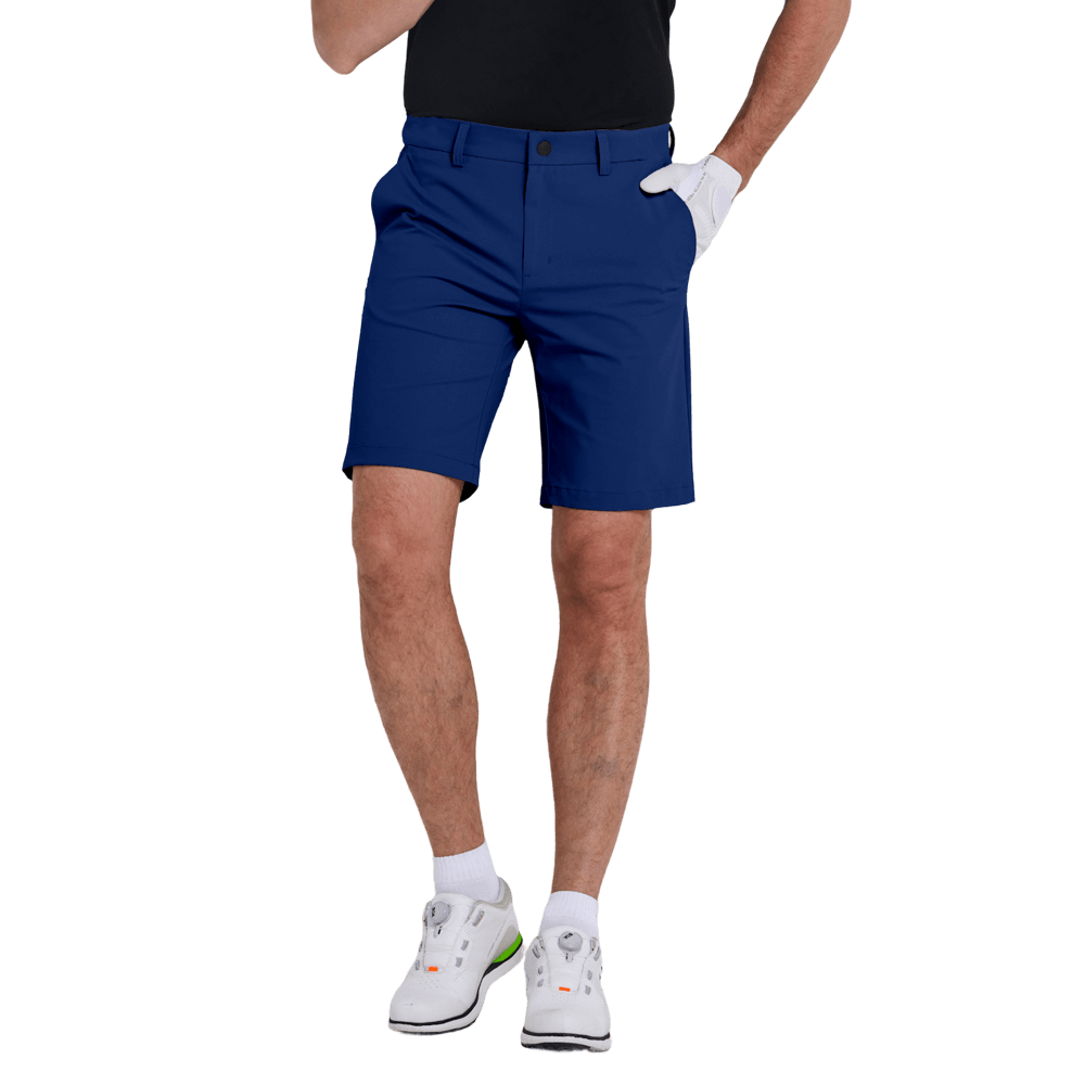 GoPlayer男彈性腰高爾夫短褲(灰藍)