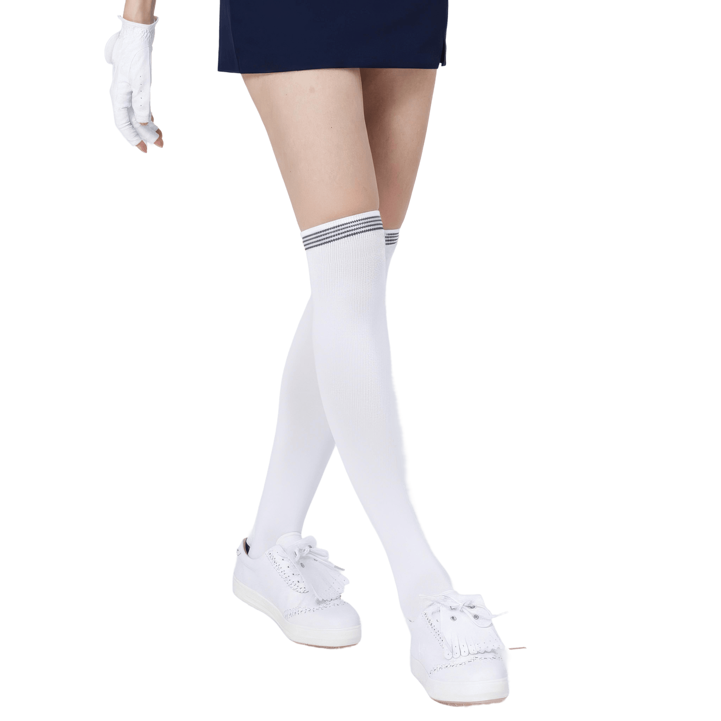 GoPlayer女膝上長筒襪(竹炭白黑)