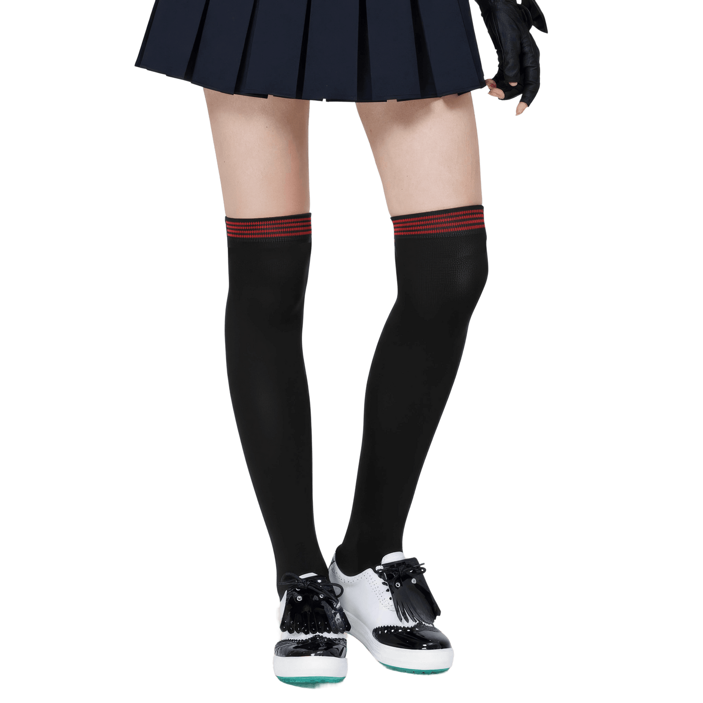 GoPlayer女膝上長筒襪(竹炭黑紅)
