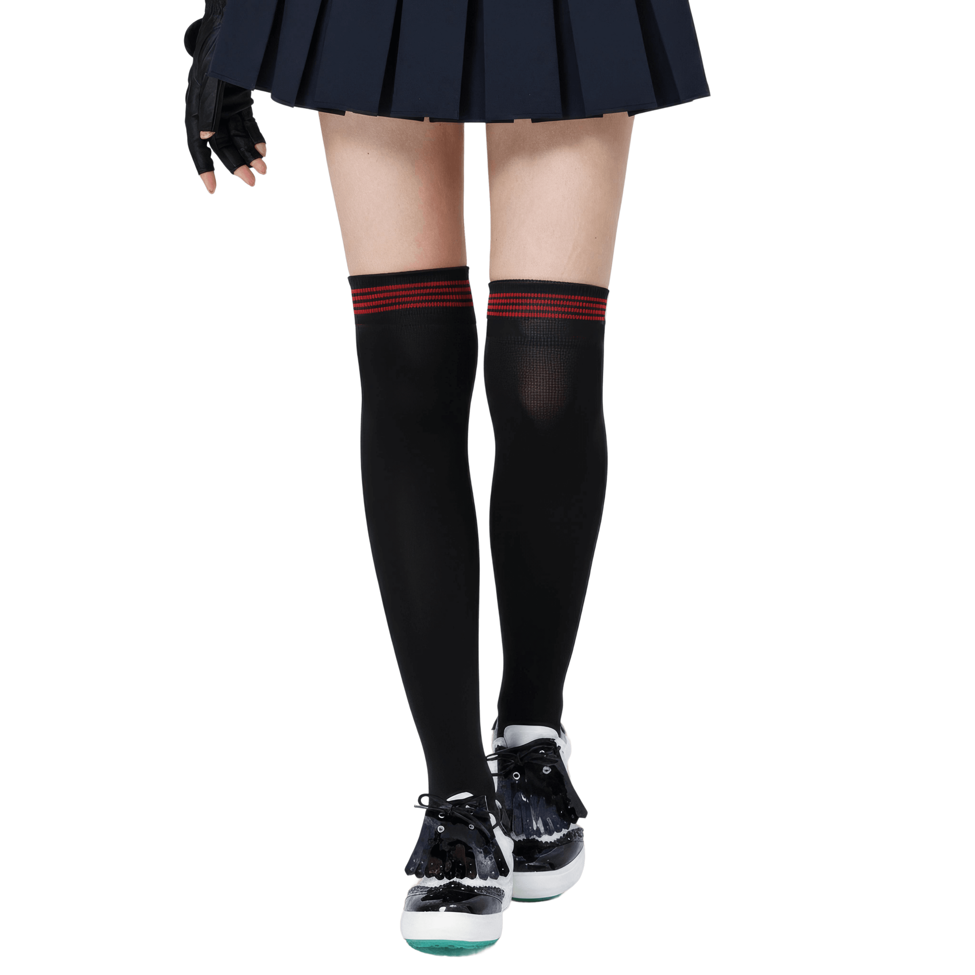 GoPlayer女膝上長筒襪(竹炭黑紅)