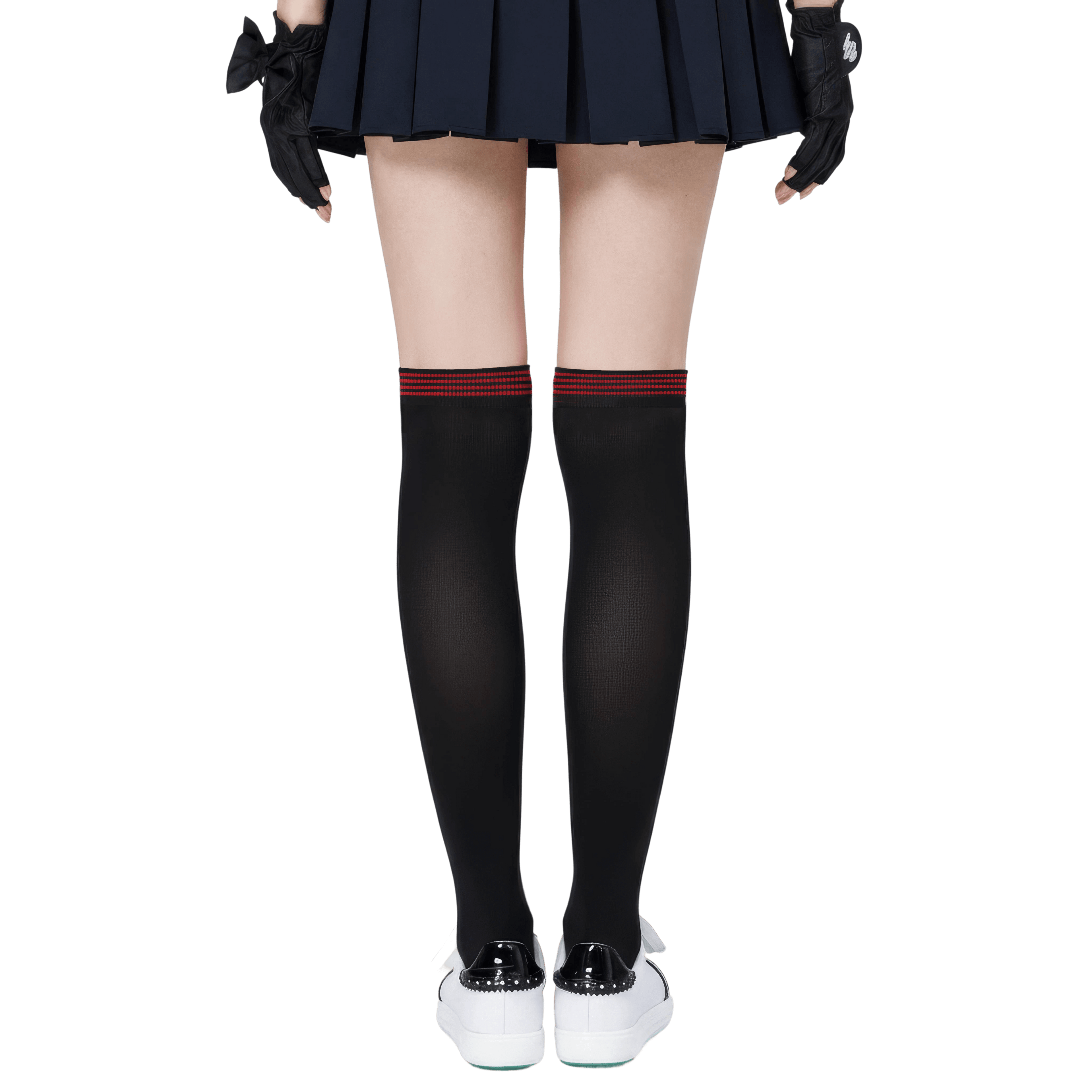 GoPlayer女膝上長筒襪(竹炭黑紅)