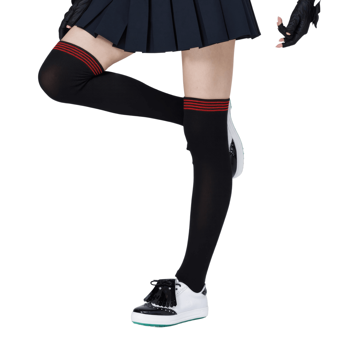 GoPlayer女膝上長筒襪(竹炭黑紅)