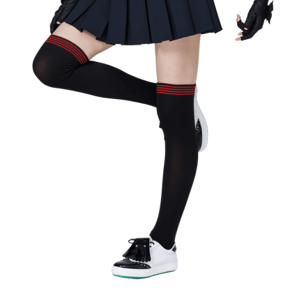 GoPlayer女膝上長筒襪(竹炭黑紅)