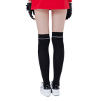 GoPlayer女高爾夫膝上襪(黑銀)