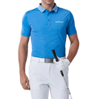 GoPlayer男彈性快乾短袖上衣(條紋領藍)