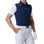 GoPlayer男彈性快乾短袖上衣(藍體白袖)