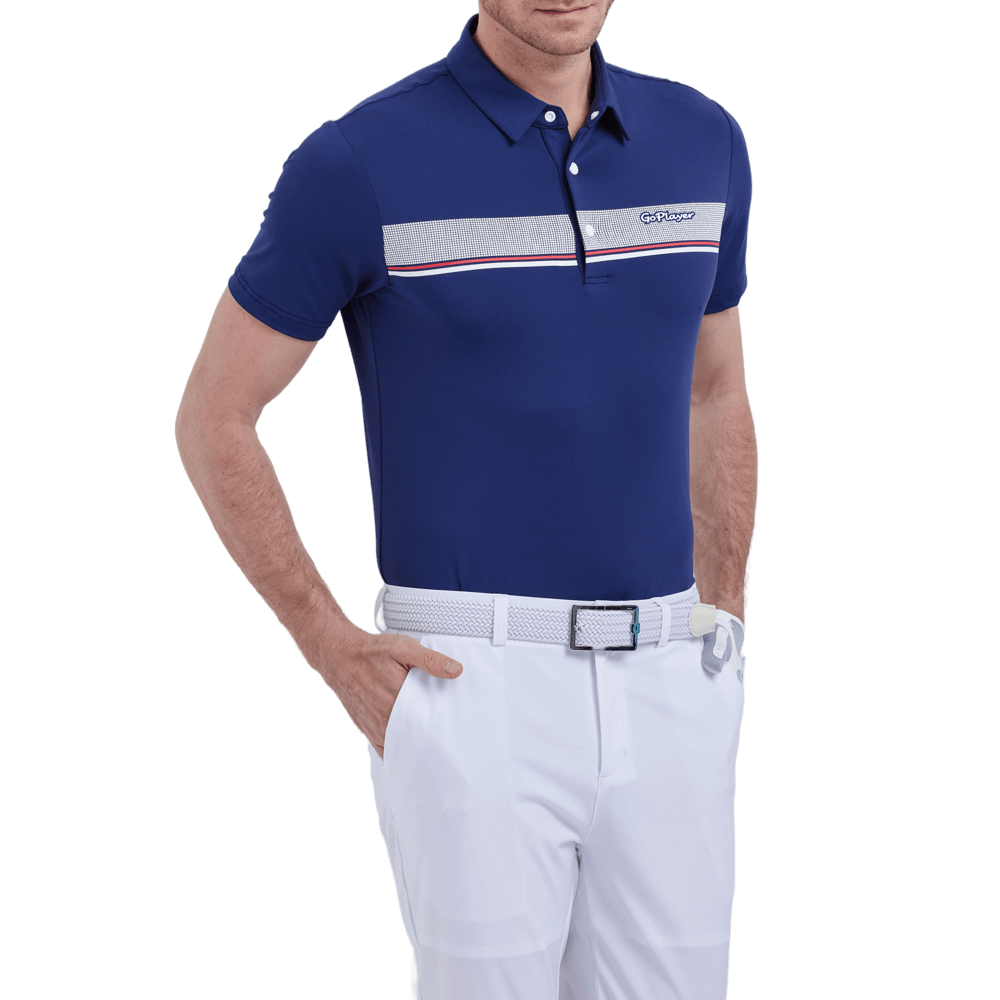 GoPlayer男彈性透氣短袖上衣(深藍)