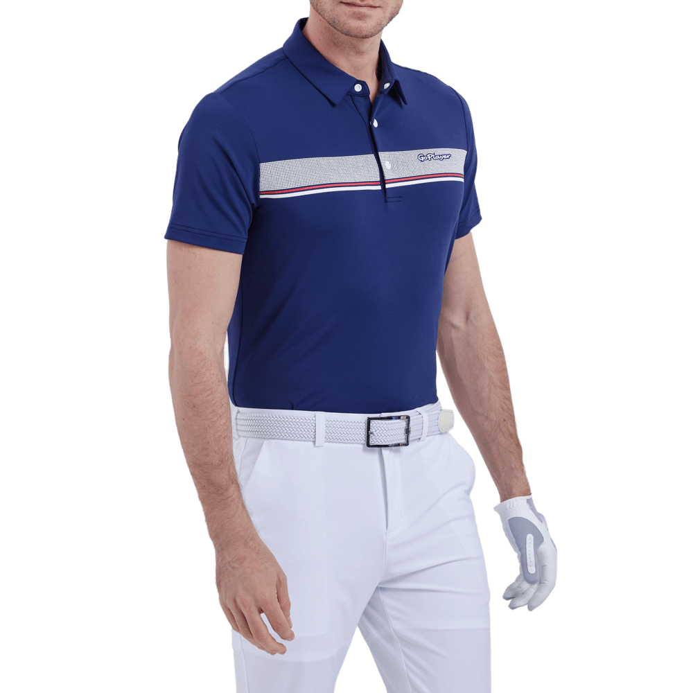 GoPlayer男彈性透氣短袖上衣(深藍)