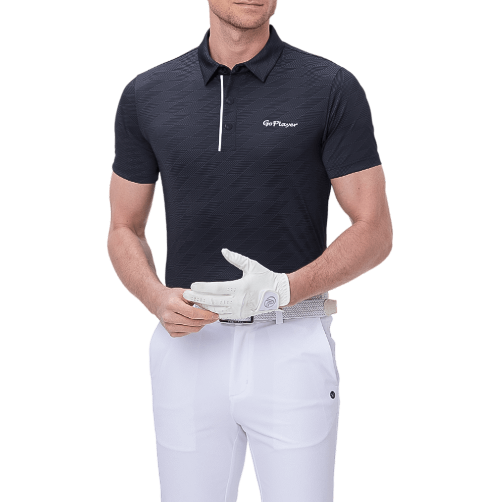 GoPlayer男涼感緹花短袖上衣(黑)