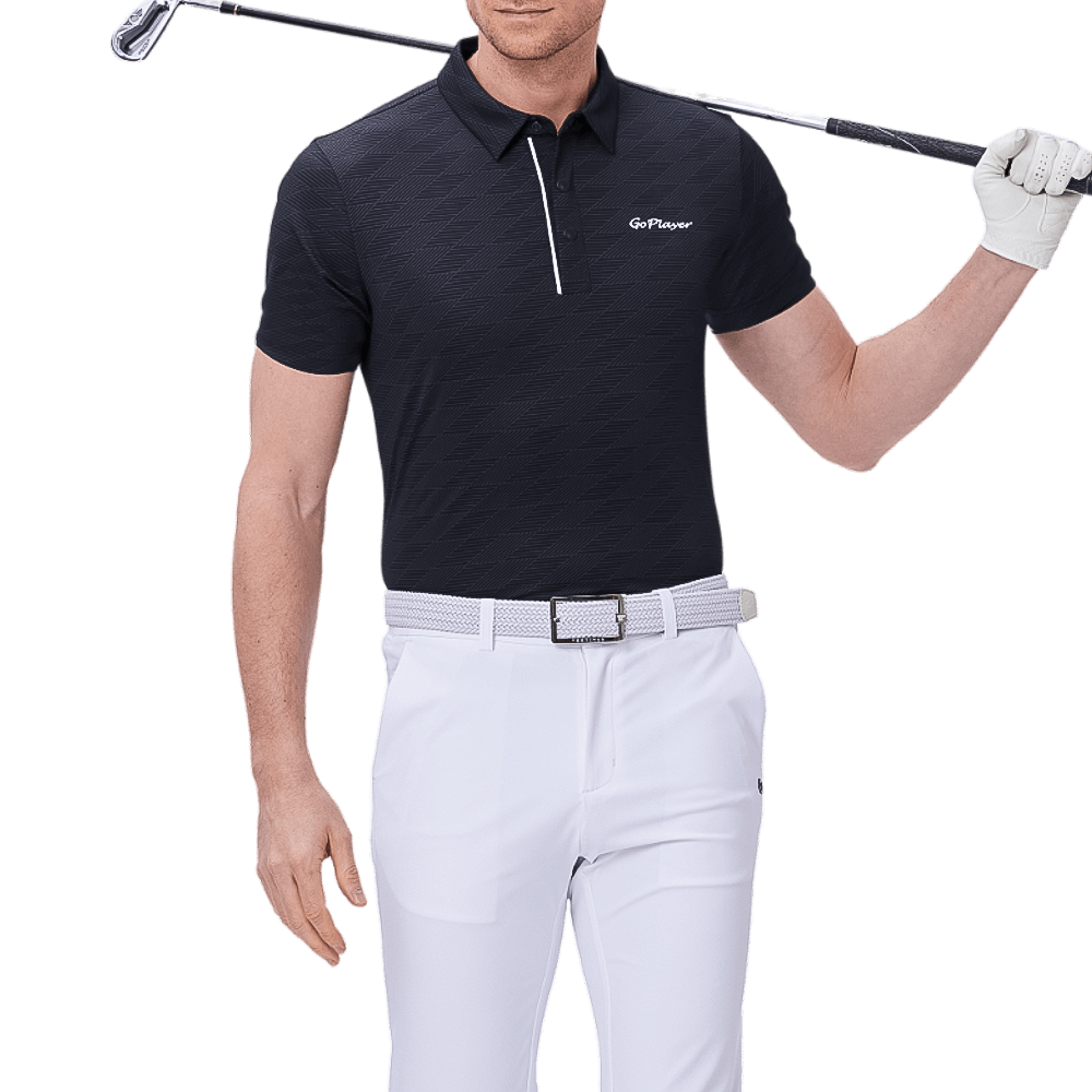 GoPlayer男涼感緹花短袖上衣(黑)