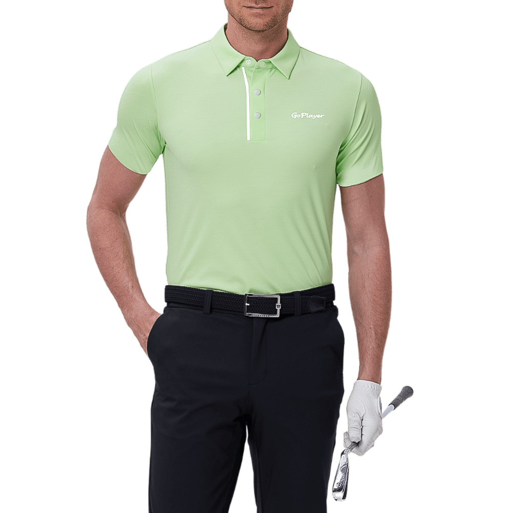 GoPlayer男涼感緹花短袖上衣(草綠)