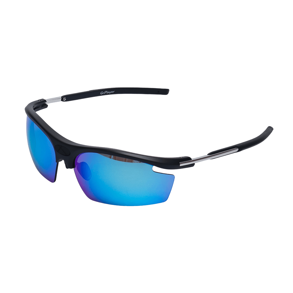 GoPlayer輕量太陽眼鏡(砂黑框鍍白藍片)