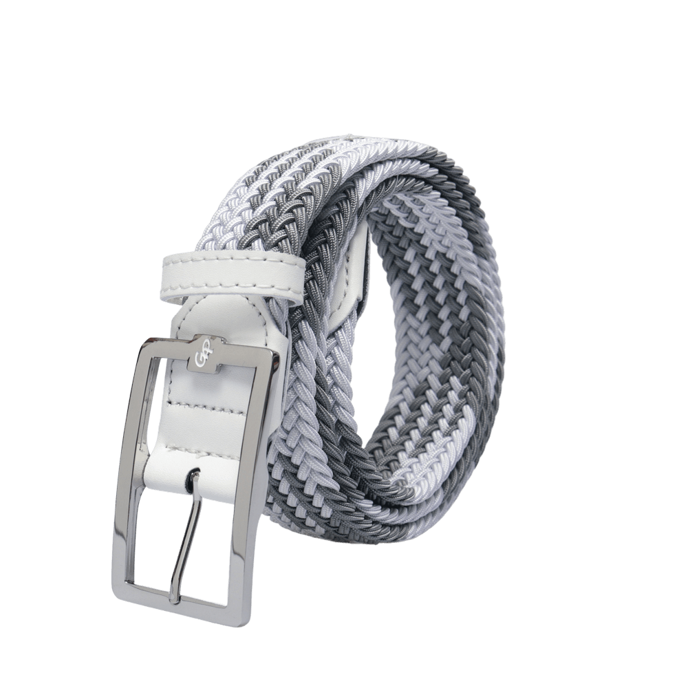 GoPlayer男高爾夫鬆緊皮帶(白灰)