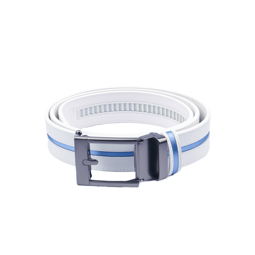 GoPlayer Wide Slide Buckle White Golf Belt (Blue Stripe)