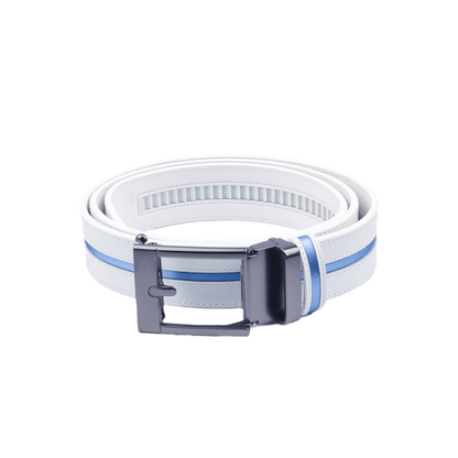 GoPlayer Wide Slide Buckle White Golf Belt (Blue Stripe)