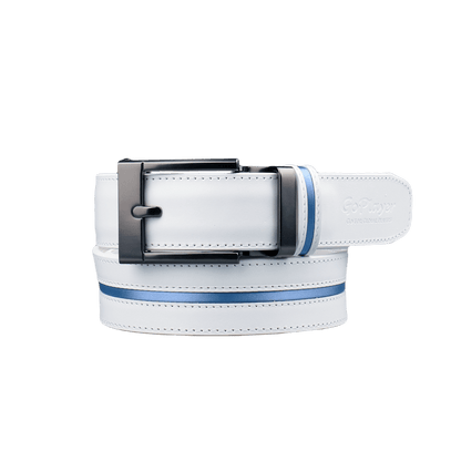 GoPlayer Wide Slide Buckle White Golf Belt (Blue Stripe)