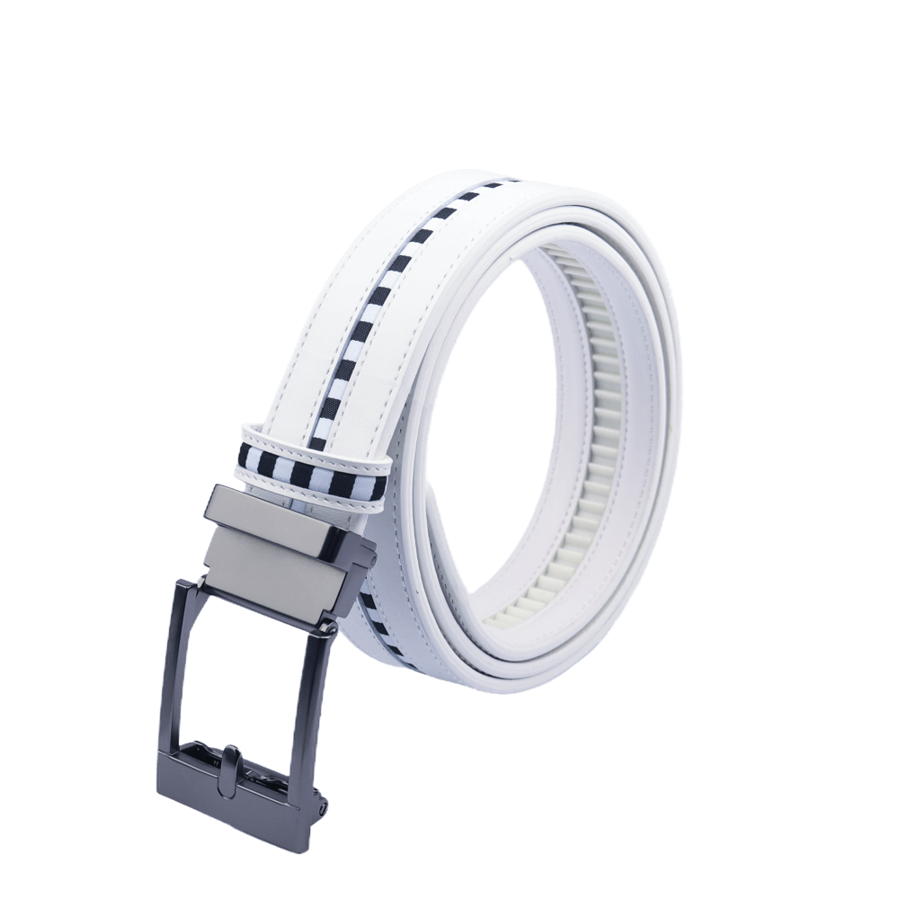 GoPlayer寬滑扣白皮帶(黑白格條)