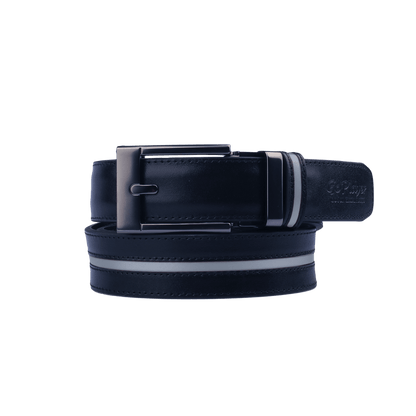 GoPlayer Wide Slide Buckle Black Golf Belt (Blue Stripe)