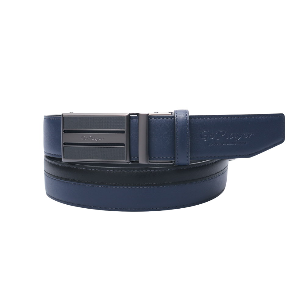 GoPlayer雙色滑扣牛皮皮帶(藏青)