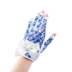 PGA TOUR女高爾夫露指蝴蝶結手套（白藍）