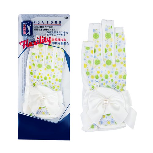 PGA TOUR女高爾夫露指蝴蝶結手套（白綠）