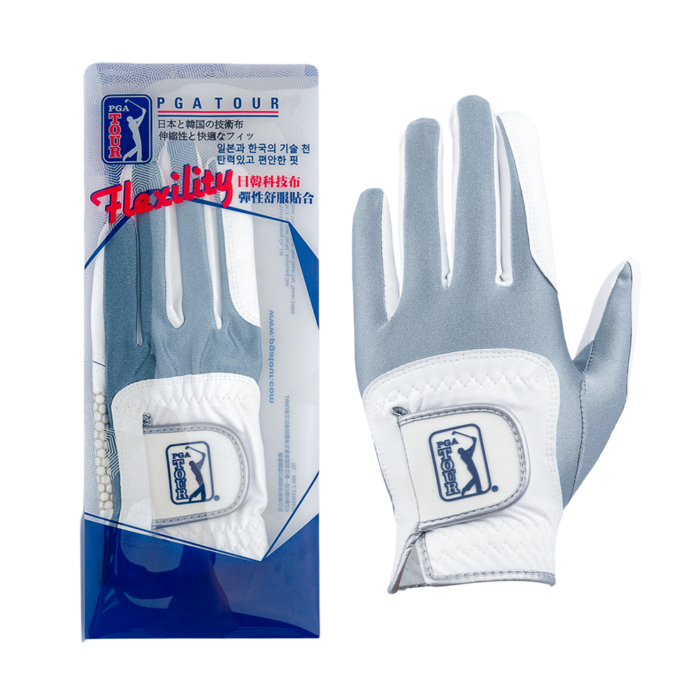 PGA Men's Golf Elastic Non-slip Gloves (White Gray)